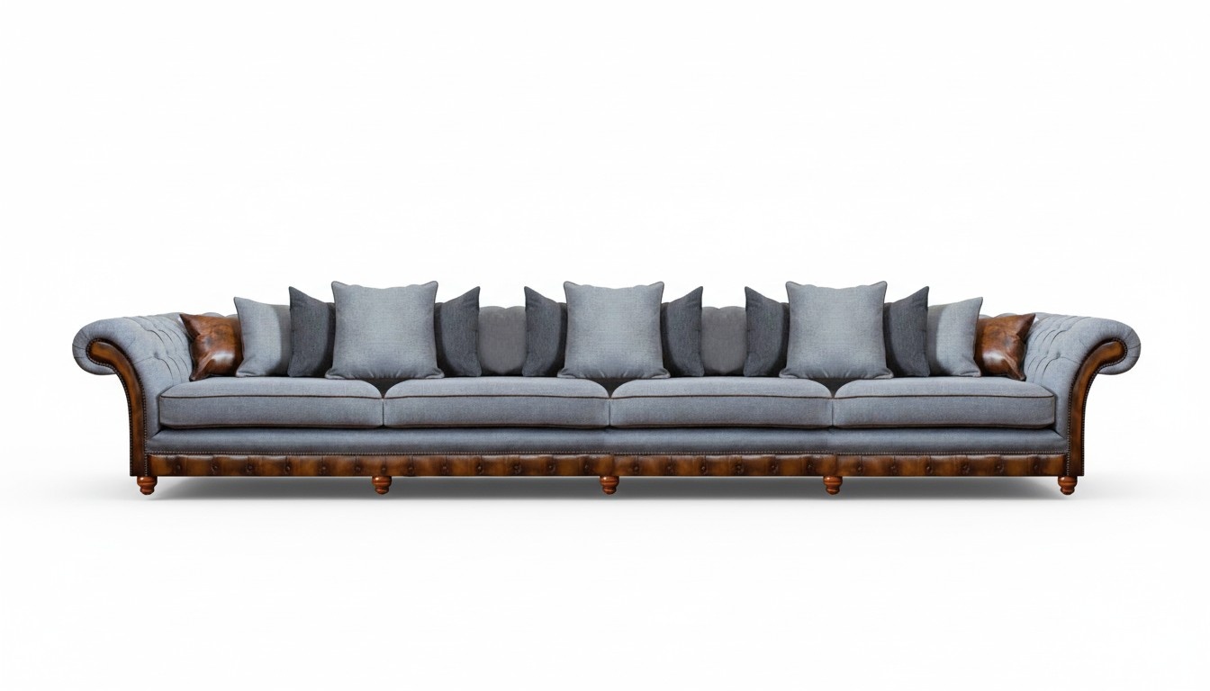 Luxuriöse Grau Sofa 4 Sitze Big Couch Moderne Chesterfield Wohnzimmer