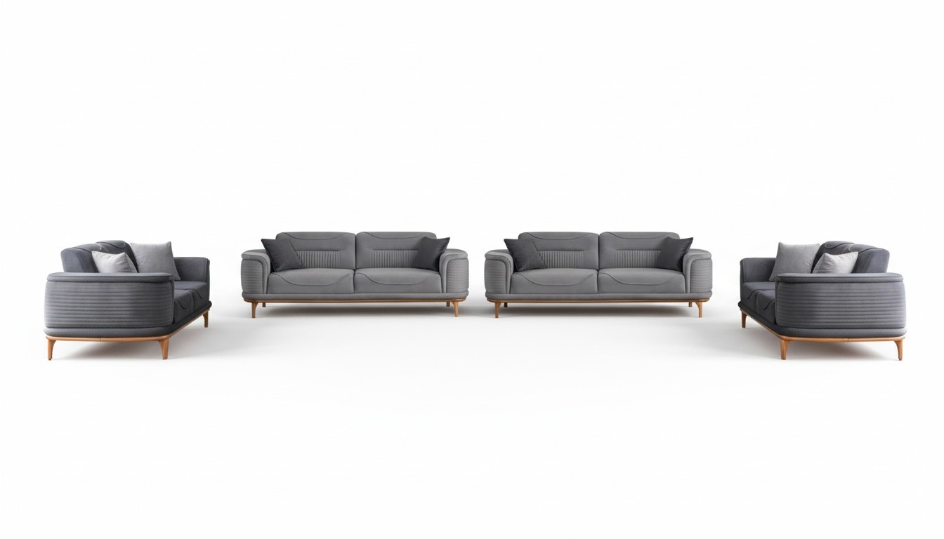 Luxuriöse Graue 4tlg Polstergarnitur: Dreisitzer-Sofa für Wohnyimmer
