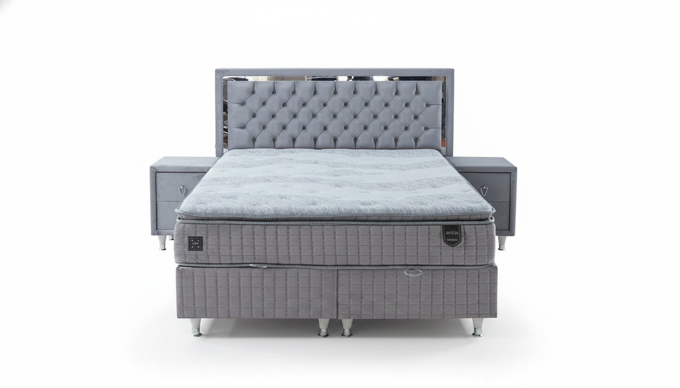 Luxuriöse Graue Schlafzimmer Garnitur Polster Doppelbett 2x Konsolen 3tlg