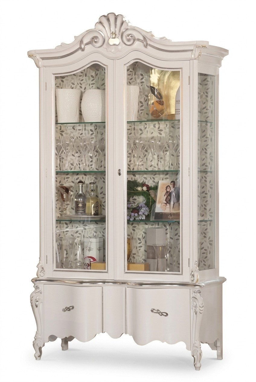 Luxuriöse weiße Holzvitrine mit klassischem Möbeldesign Schrank Vitrine
