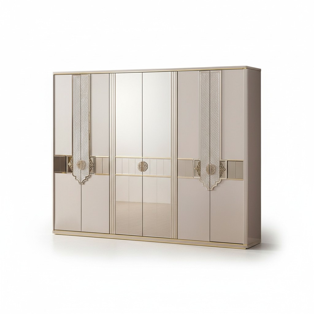 Luxuriöser Beiger Garderobenschrank Schlafzimmer Holz Kleiderschrank 260cm