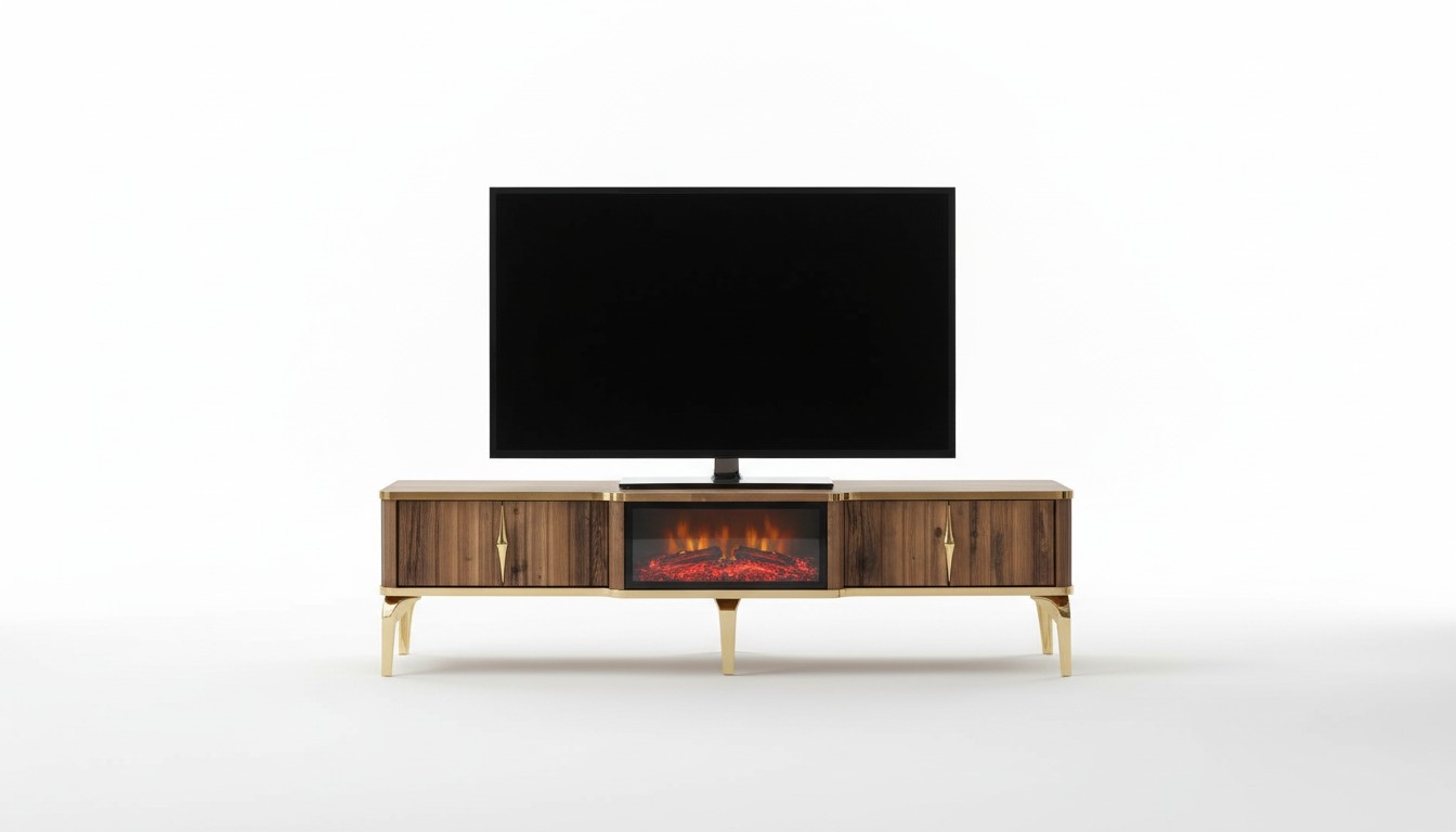 Luxuriöser Kaminsims TV-Tisch Wohnzimmer Lowboard Holz braun Sideboard