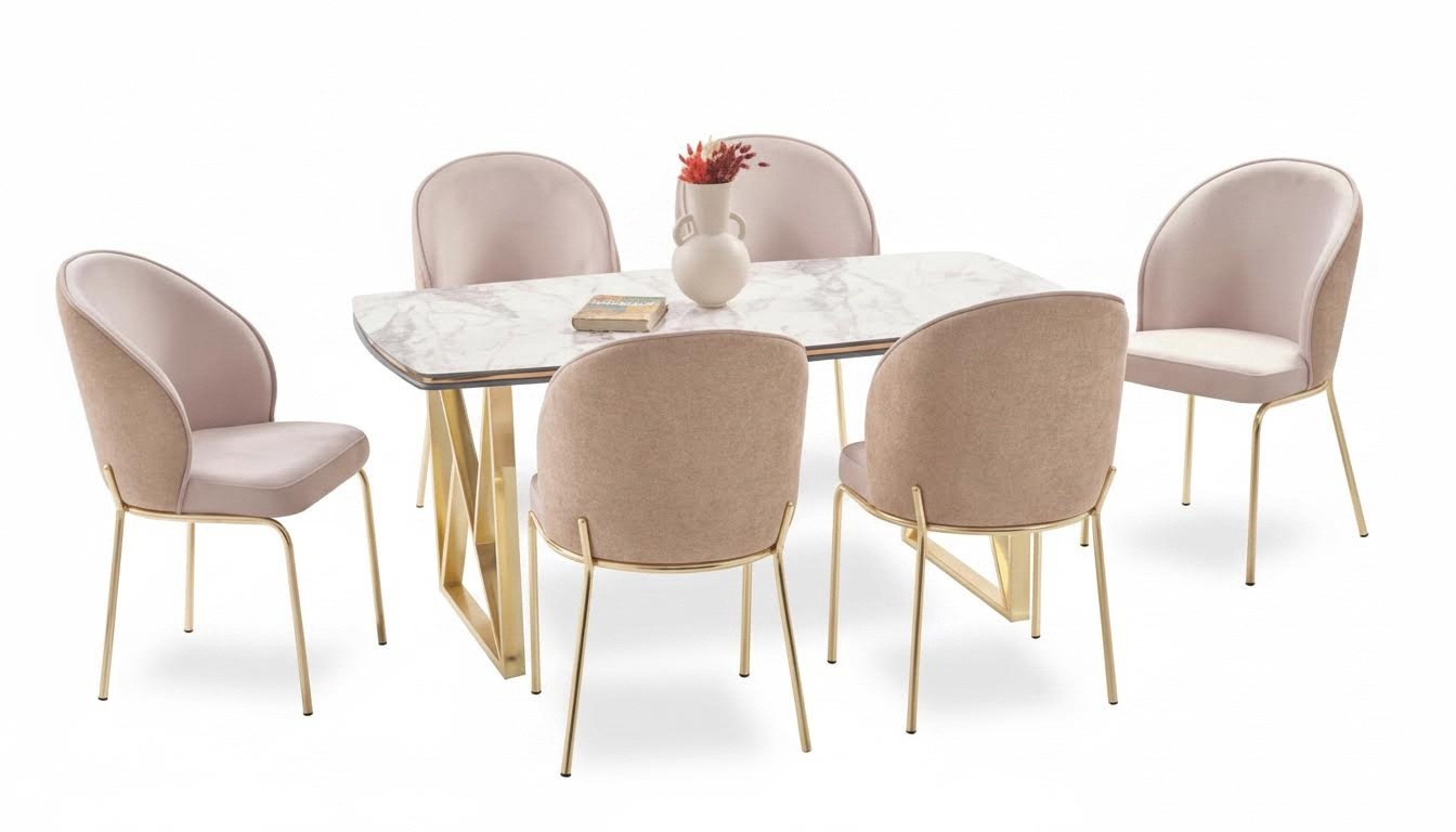 Luxuriöses Esszimmer-Set komfortabler Tisch grau gepolsterte Stühle 7tlg