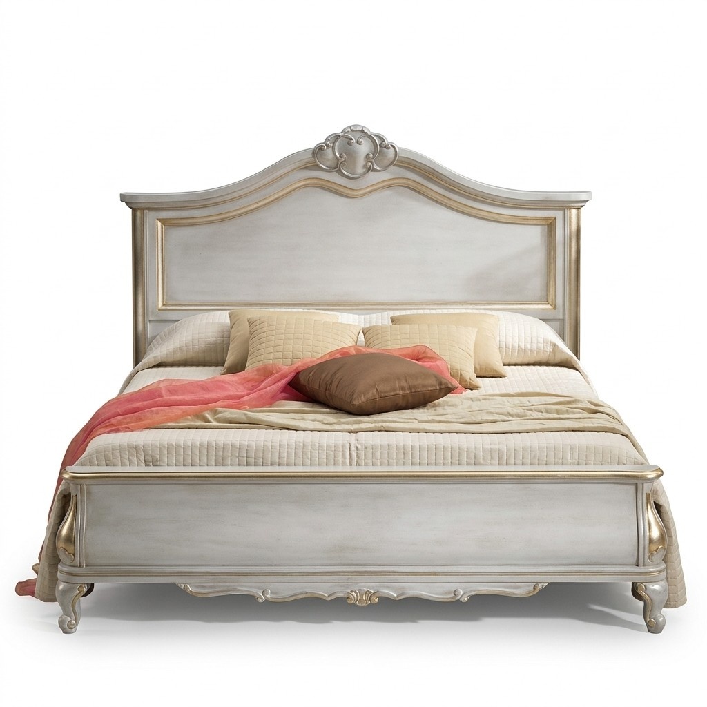 Luxuriöses gepolstertes weißes Doppelbettgestell Bett Holzdesign Luxus