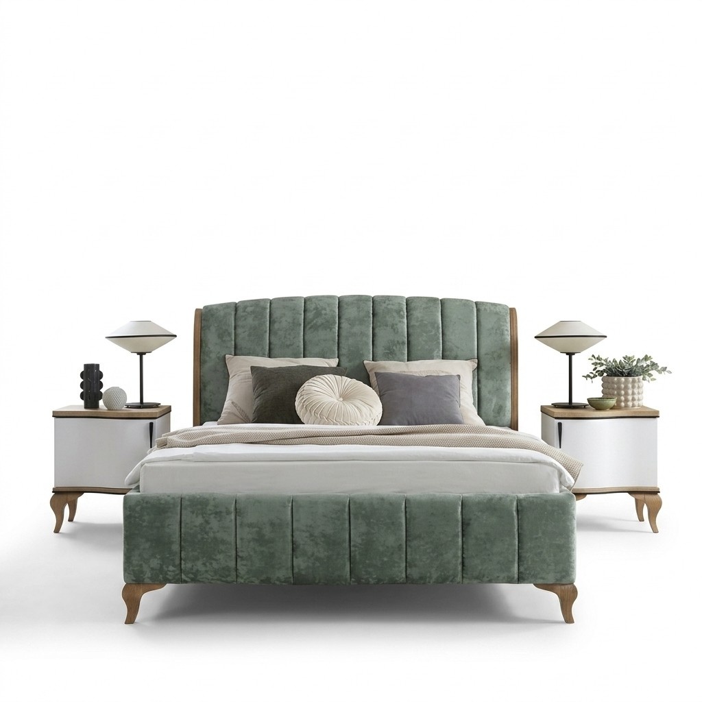 Luxuriöses Schlafzimmer Bett + 2х Nachttische Komplett Möbel Elegantes Set 3tlg