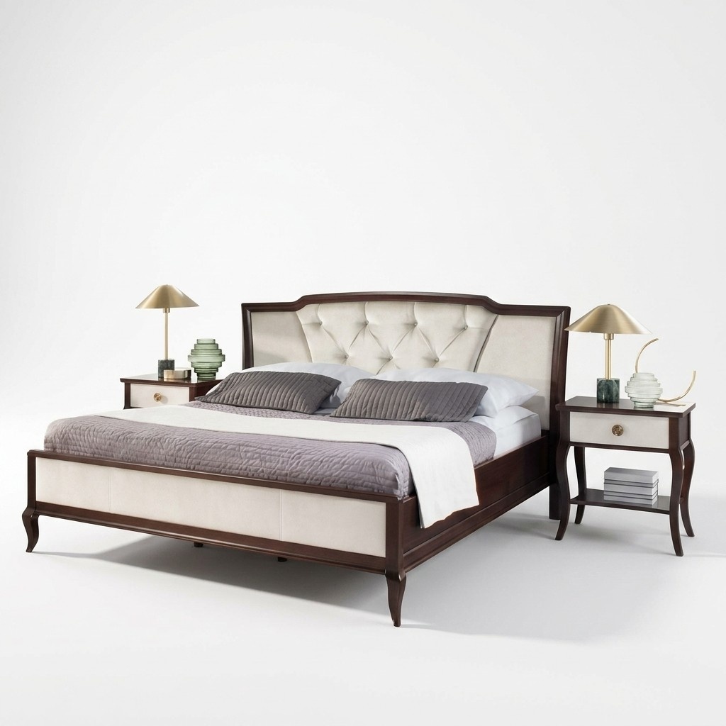 Luxuriöses Schlafzimmer Set Bett Komplett 2х Nachttische Stilvoller Holzmöbel