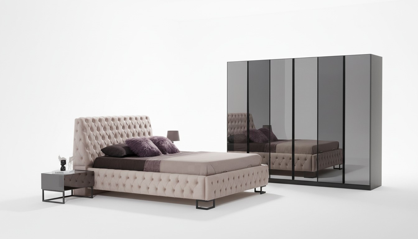 Luxuriöses Schlafzimmer Set Designer Möbel Luxus Bett Holz Kleiderschrank