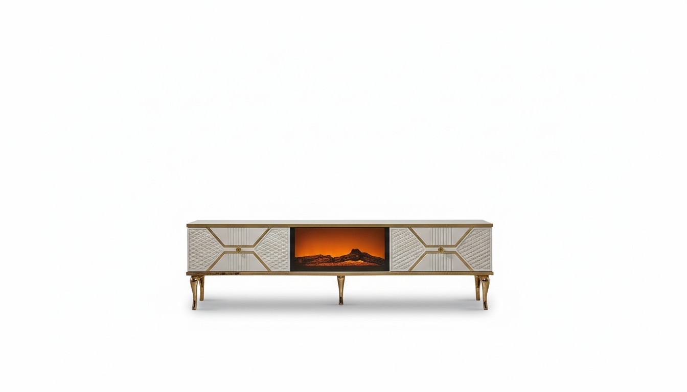 Luxuriöses TV-Sideboard weißgoldfarbenem Rahmen aus MDF Metall Weiß