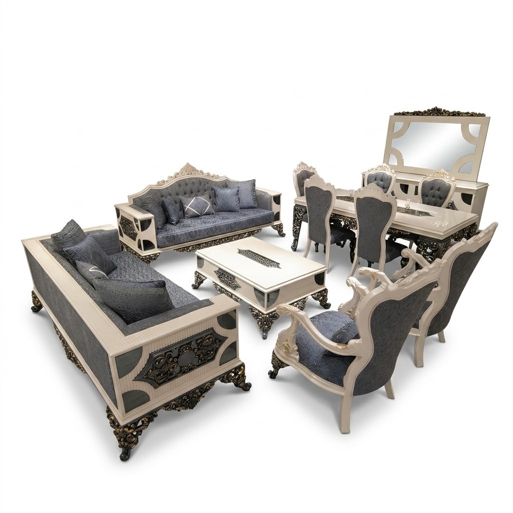 Luxuriöses Wohnzimmer Set 2x 3-Sitzer Sofas, zwei Sesseln und Couchtisch