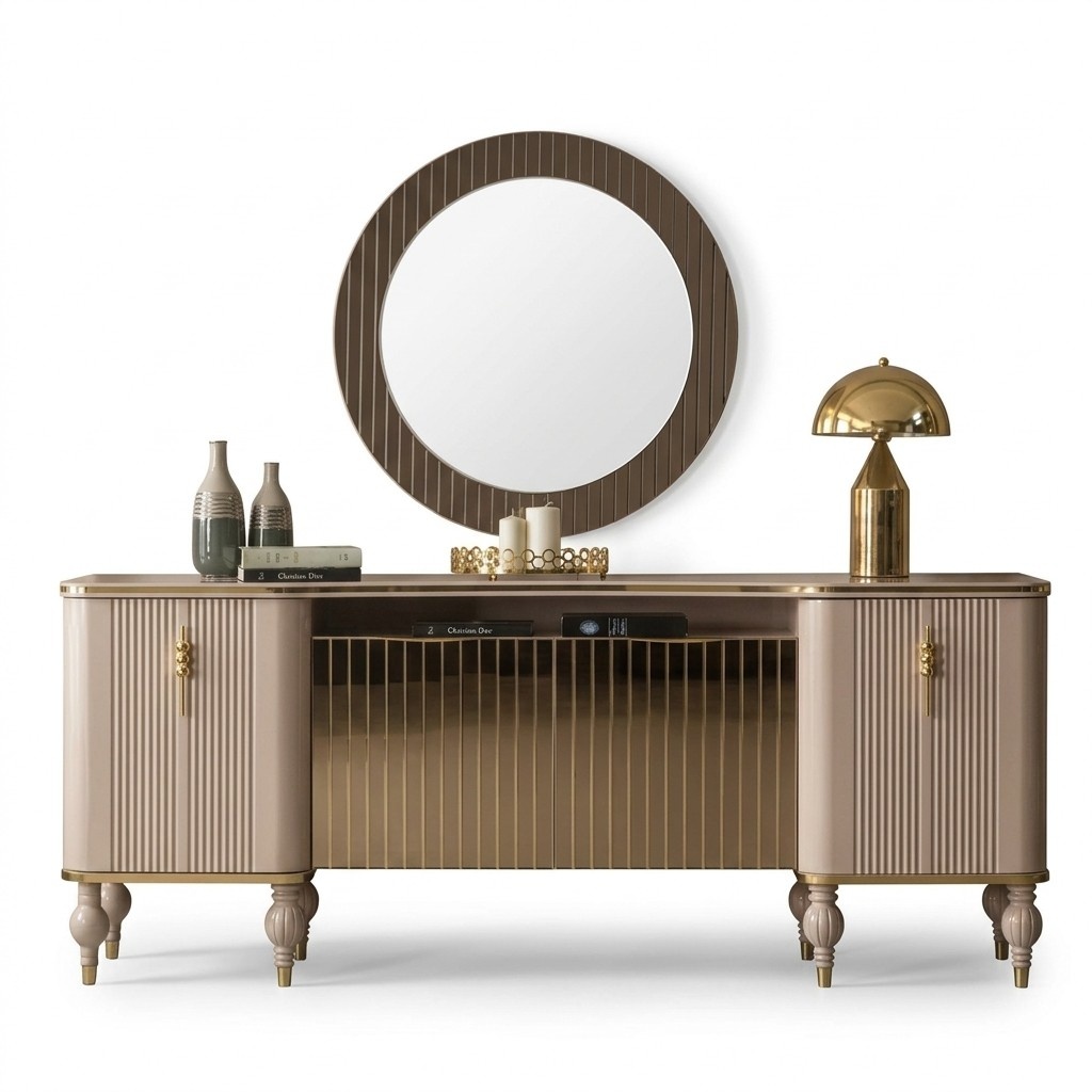 Luxuriöses Wohnzimmer Set Modernes Sideboard Glas Spiegel Anrichte