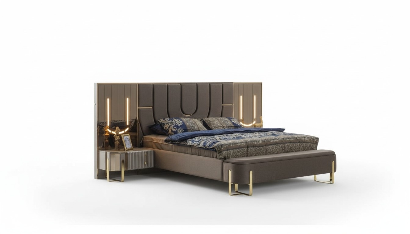 Luxus Bett Betten Modern Doppelbett Braun Bettrahmen Schlafzimmer Neu