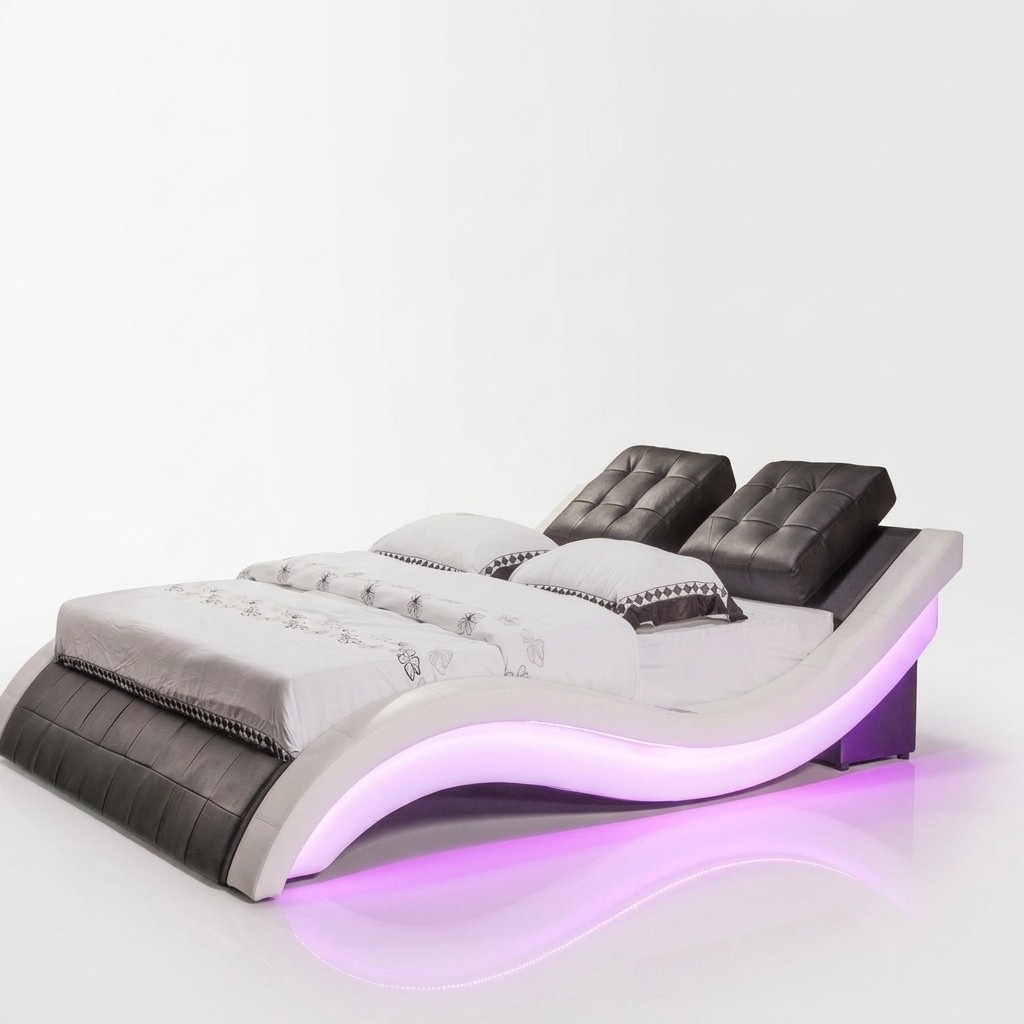 Luxus Bett Design Betten Digital LED Schlafzimmer Möbel Leder Doppel