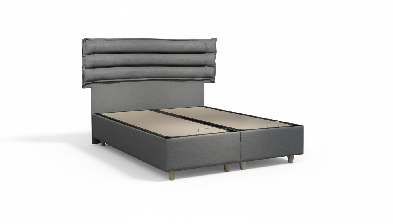 Luxus Bett mit Matratze Komplett Set Bettkasten Ohren Grau Samt 180x200