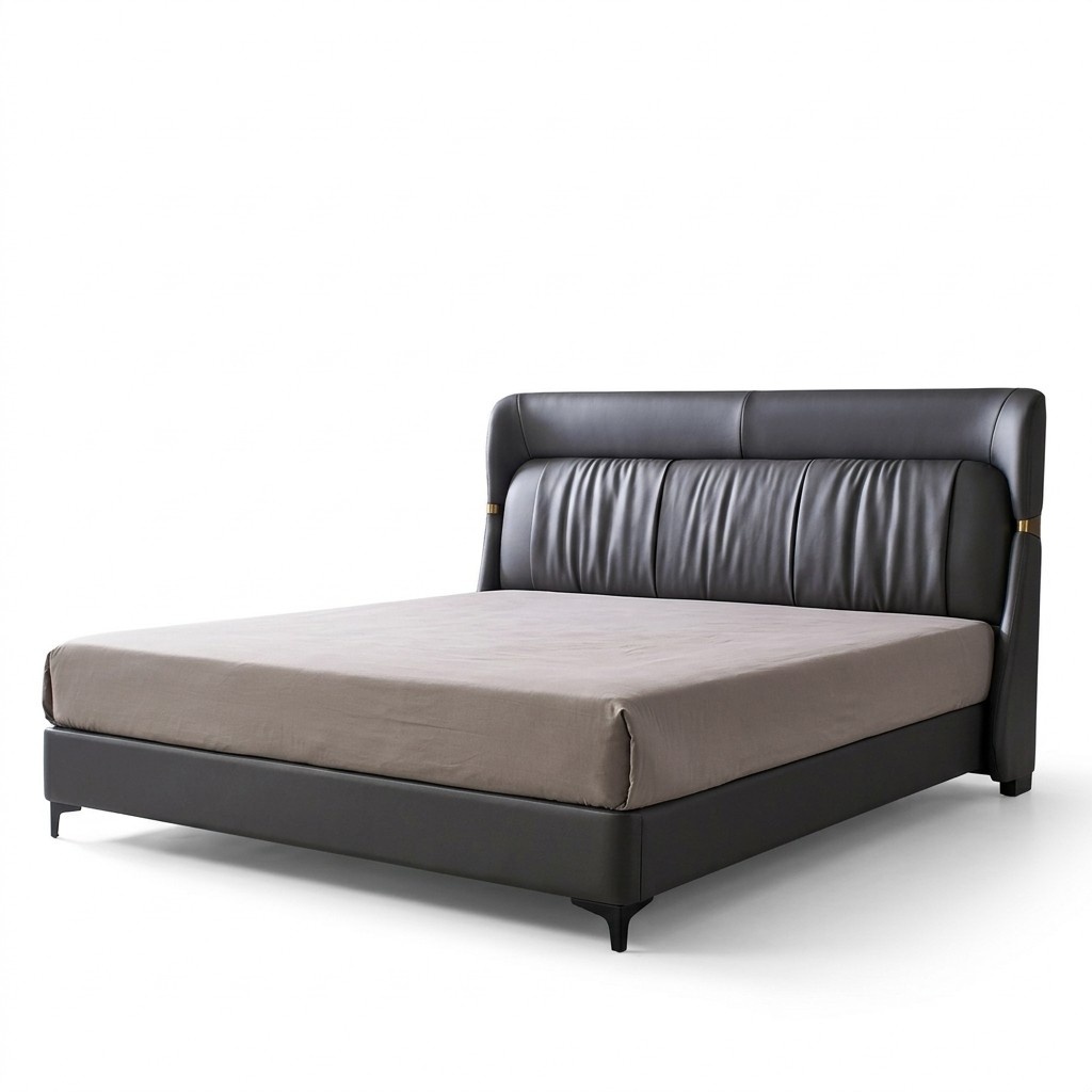 Luxus Bett Schlafzimmer Leder Polster Doppel Betten Metall Design
