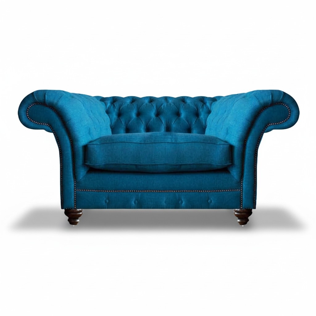 Luxus Blau Sessel Wohnzimmer Sitz Möbel Chesterfield Polstermöbel Textil Neu