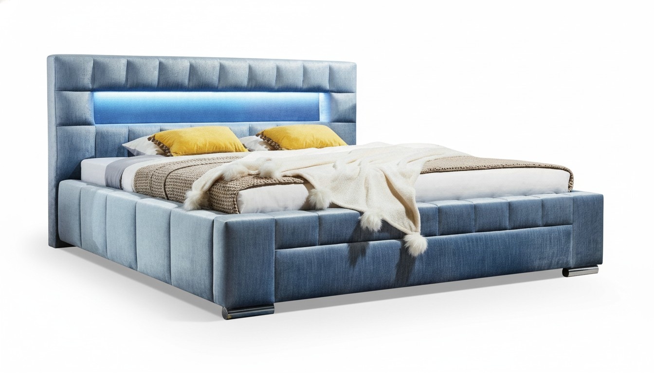 Luxus Boxspring Bett Stoff Hotel Blaue Betten Schlafzimmer Möbel Design Doppel