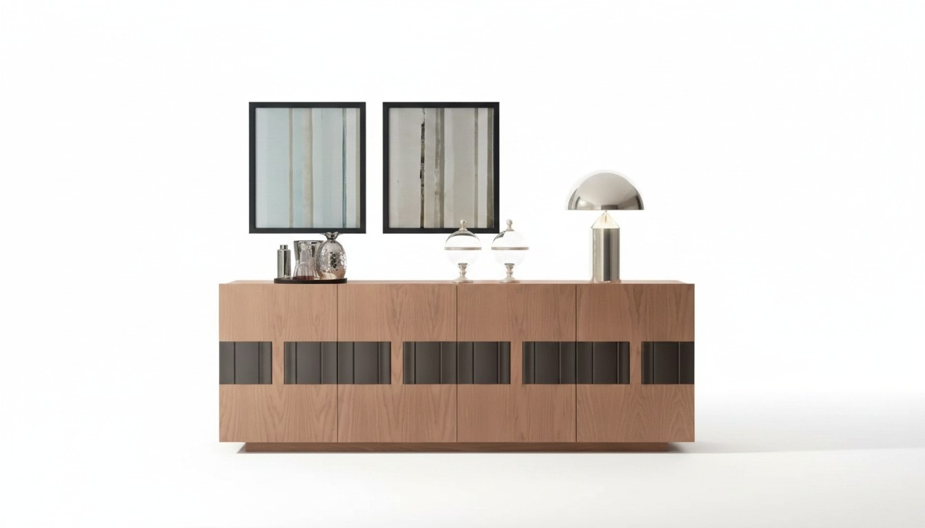 Luxus Braunes Sideboard Moderne Wohnzimmer Kommode 4 türig Holz Möbel