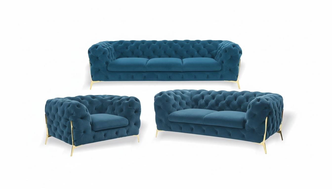 Luxus Chesterfield Polster Sofagarnitur in Samt 3+2 Sitzer Couch Set Garnitur