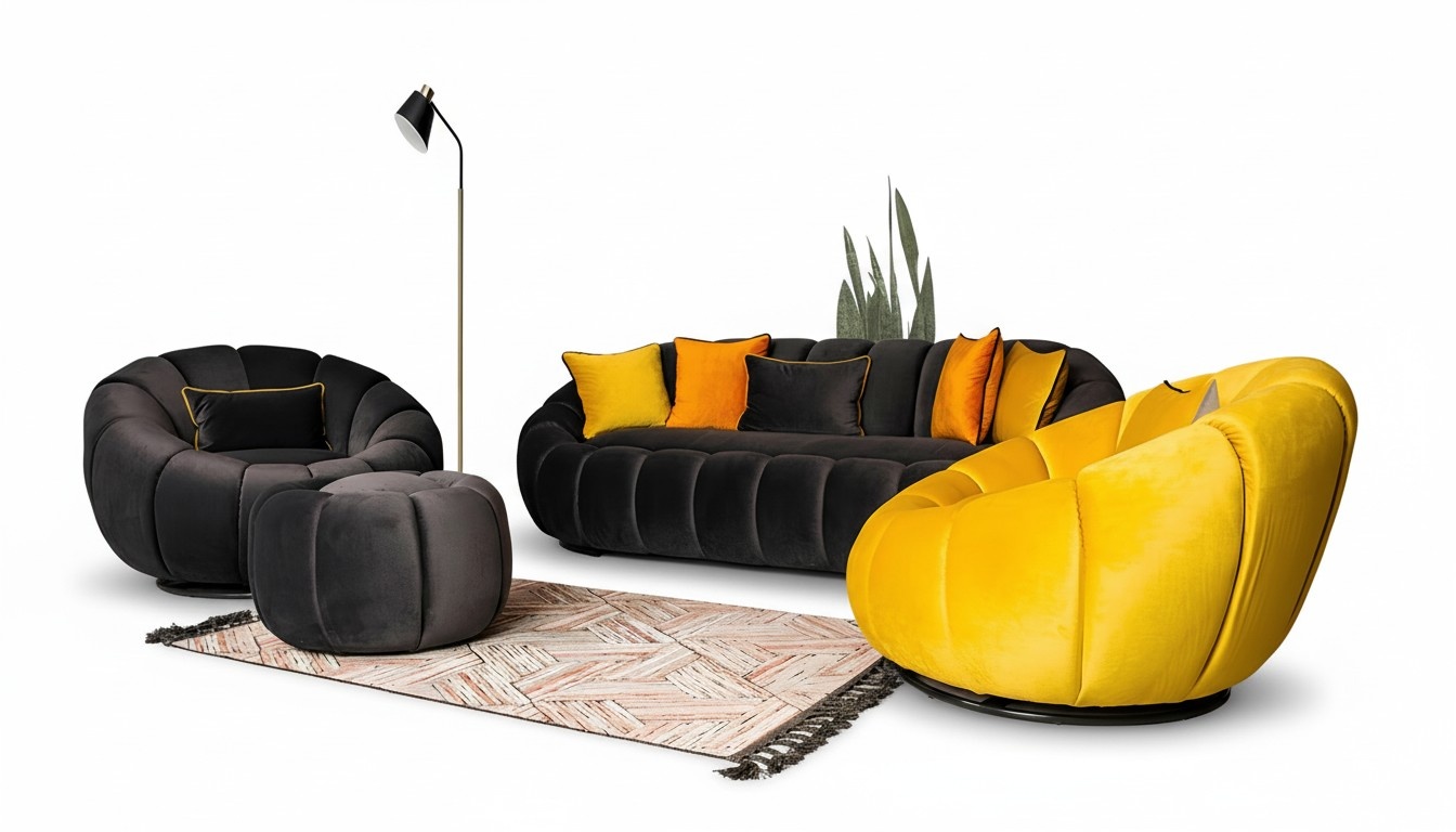 Luxus Couchgarnitur Polstermöbel Dreisitzer Sessel Hocker 4tlg