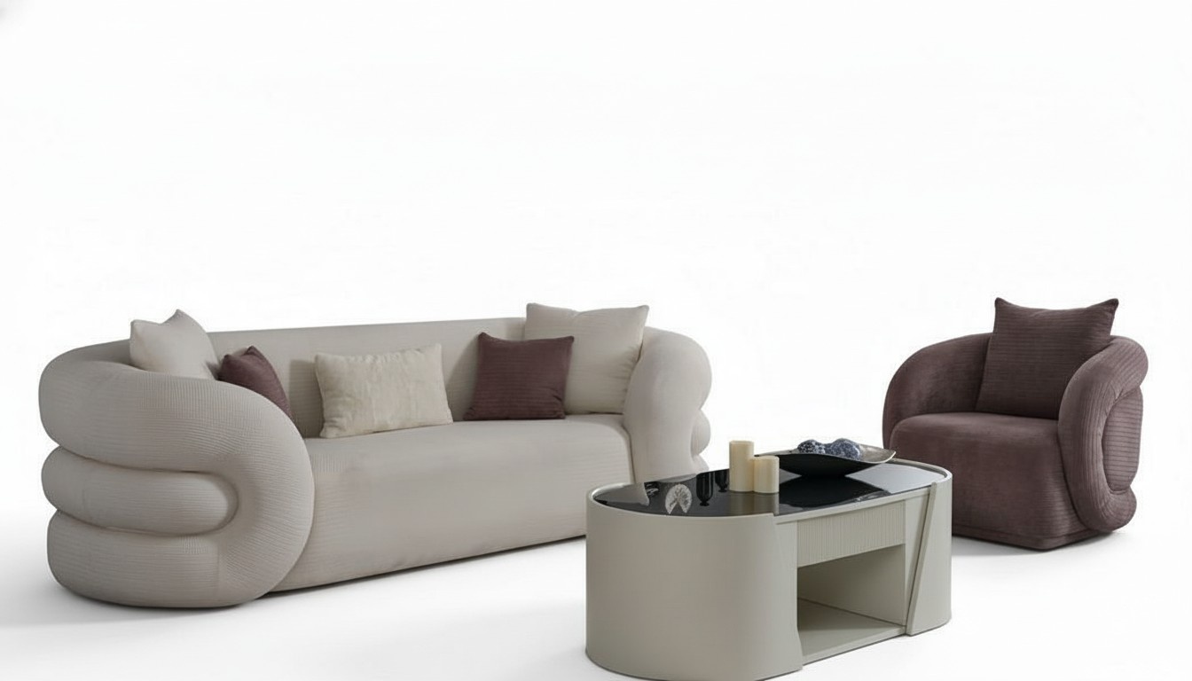 Luxus Couchgarnitur Sofa 3 sitzer Sessel Dreier Couch Weiß Graurosa