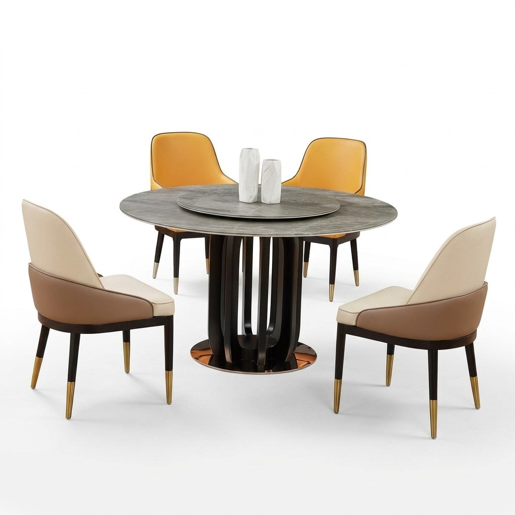 Luxus Design Esszimmer Runder Esstisch 4x Klassische Sessel Lehn