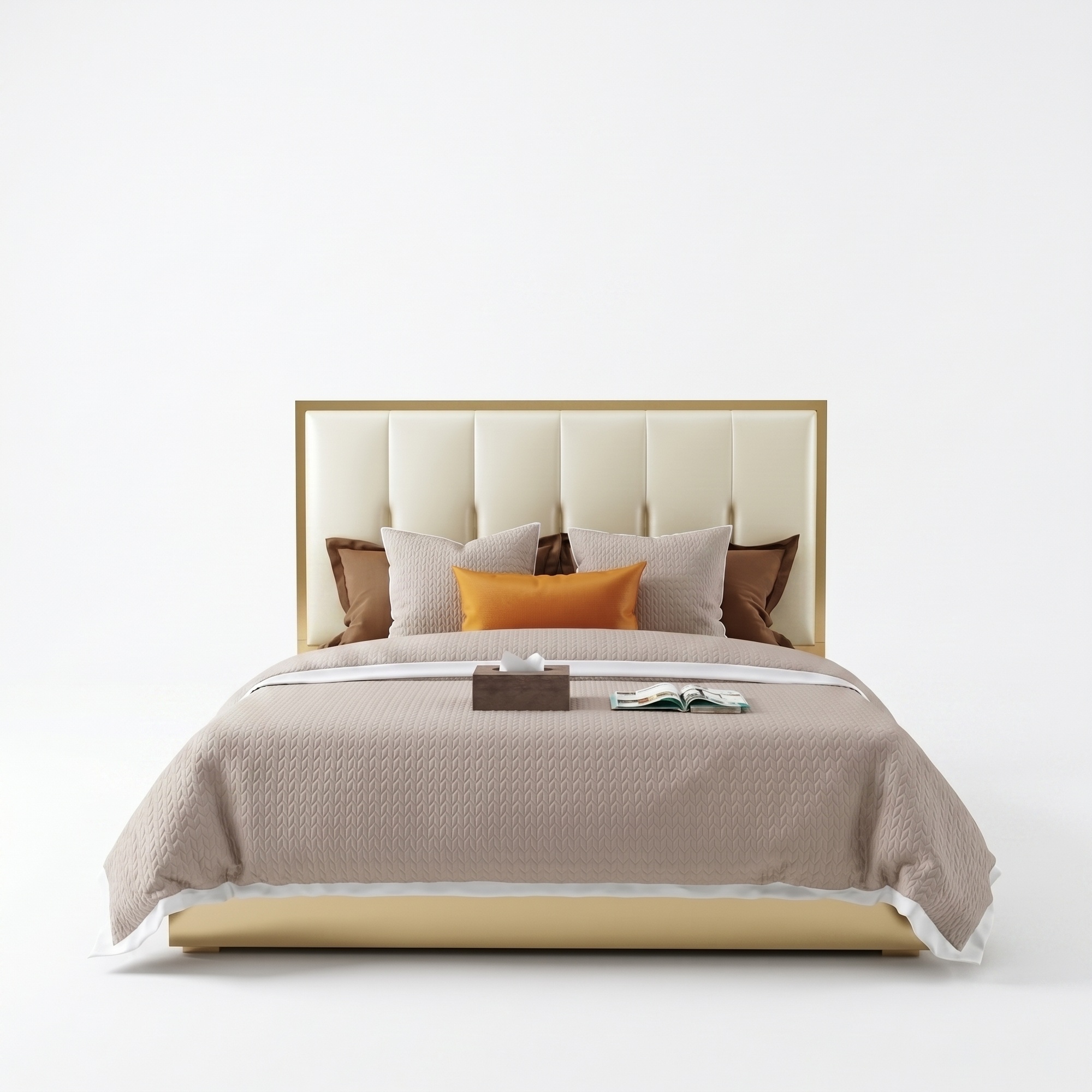 Luxus Design Leder Bett Metall Gold Betten Polster Hotel Schlafzimmer