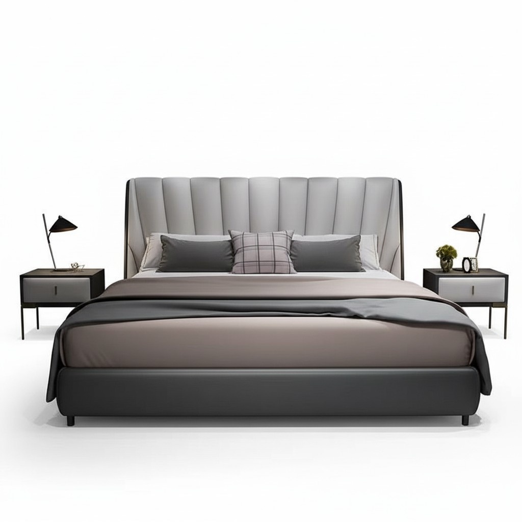 Luxus Doppel Hotel Betten 180x200cm Schlaf Zimmer Grau Leder Bett