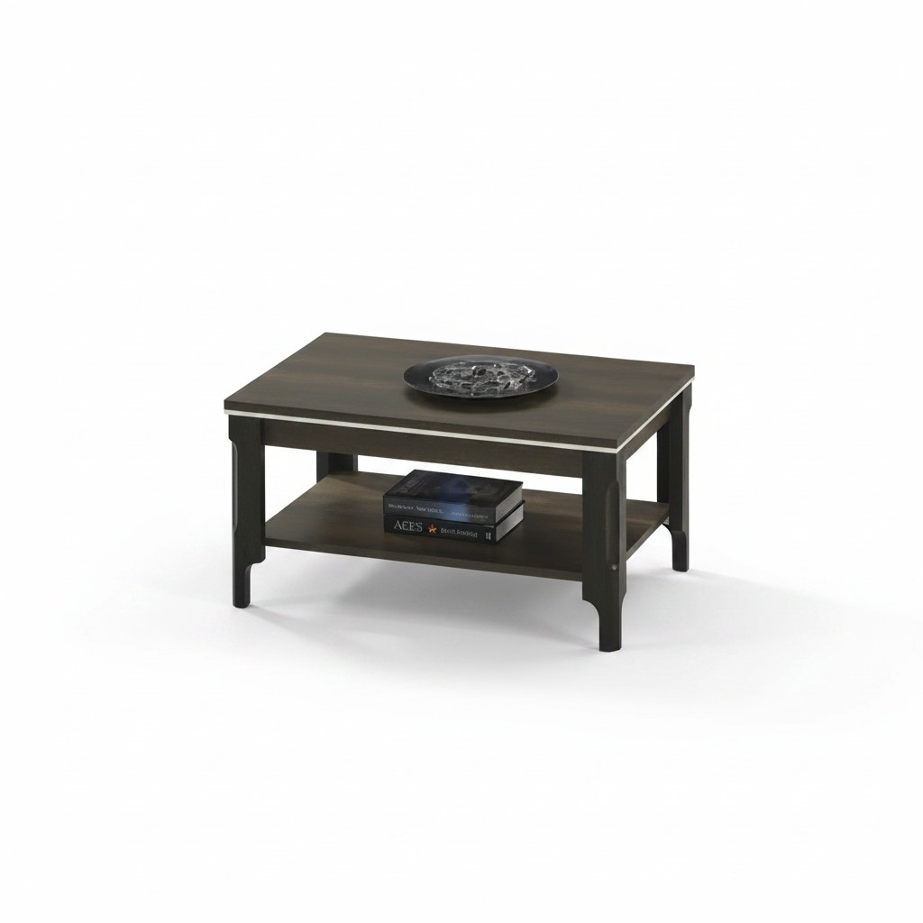 Luxus Dunkles Couchtisch mit Regal Holztisch Beistelltisch Kaffeetisch