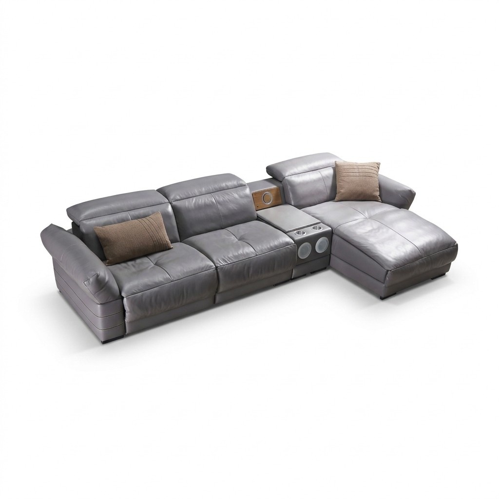 Luxus Ecksofa Leder Couch Polster Garnitur Soundsystem Multifunktion