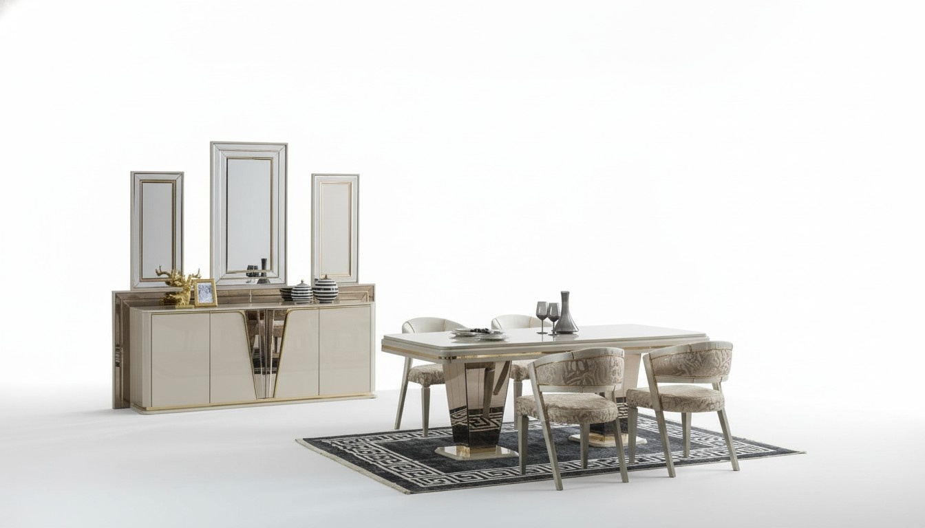 Luxus Essgruppe Esszimmer Esstisch Garnitur Stühle Essecke Beige 6tlg