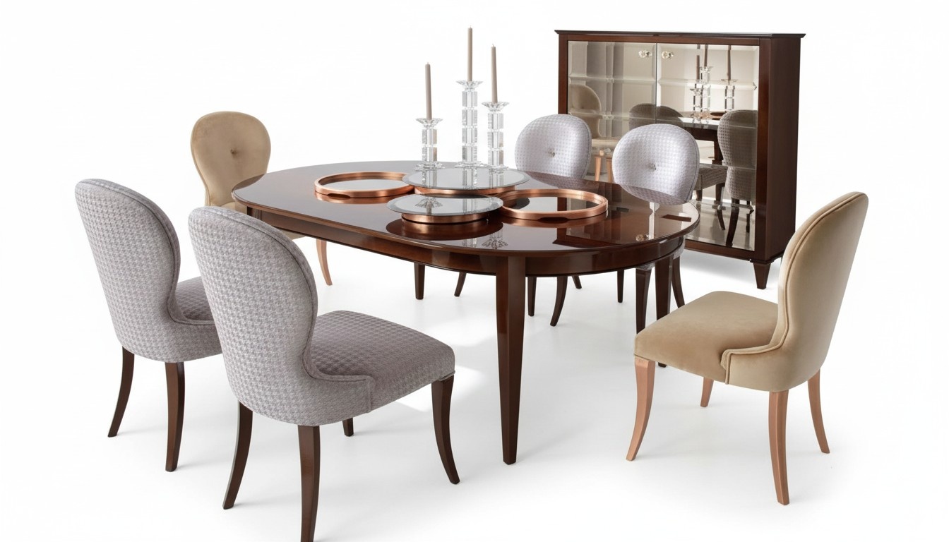 Luxus Esstisch Hochglanz Braun Esszimmer Set 6 Stühle Tisch Holz 7tlg.