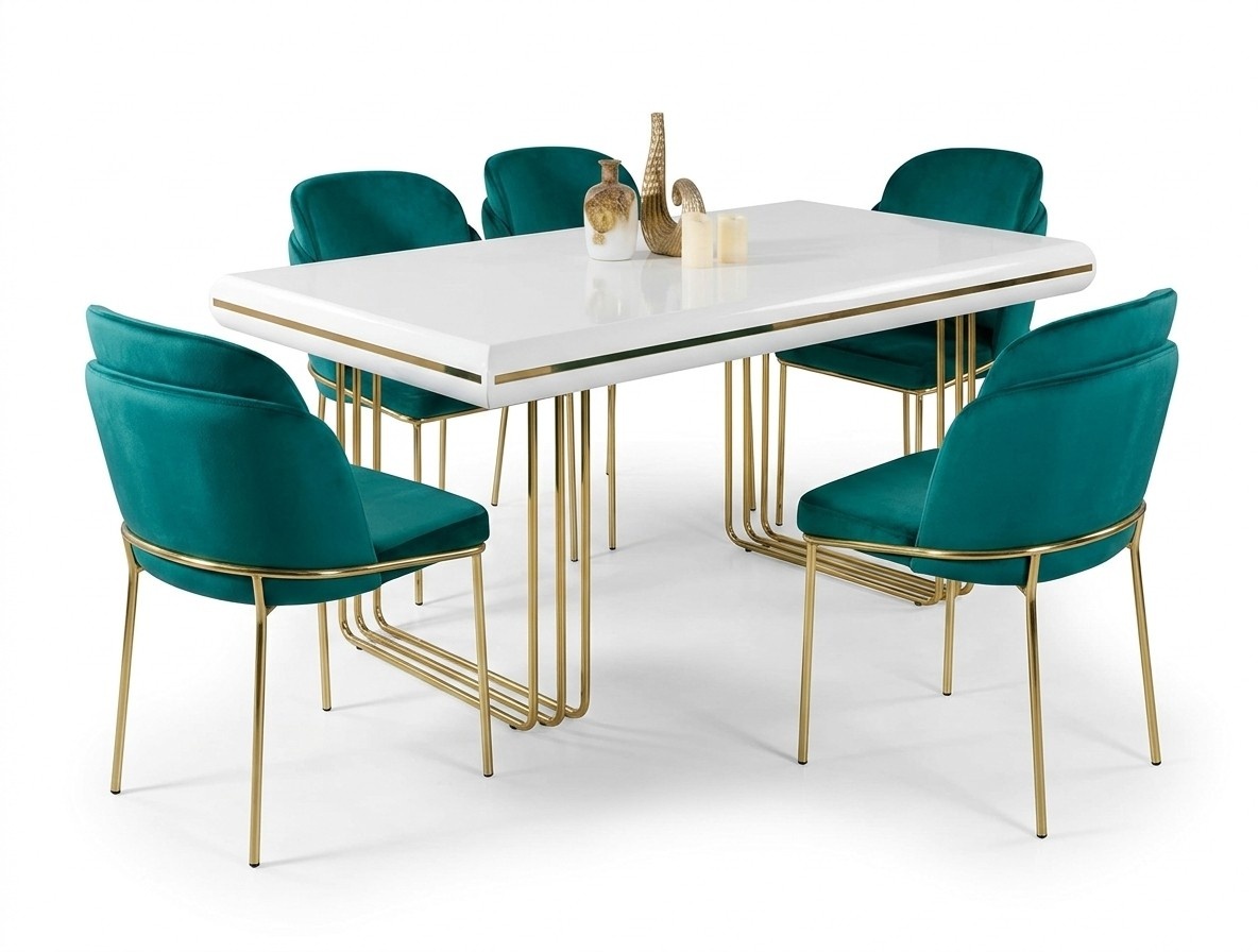 Luxus Esstisch Tisch Esszimmer Tische Metall Design Küchentisch Weiß Gold Holz