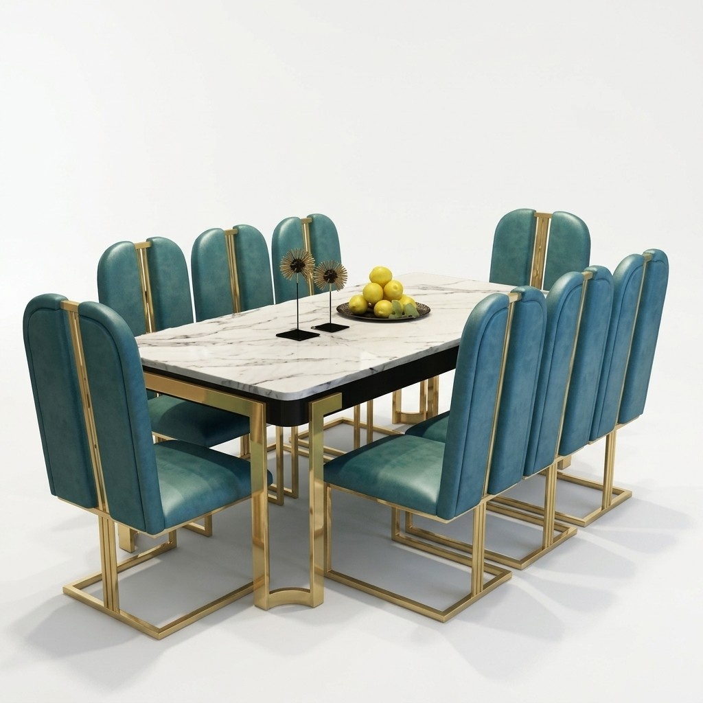 Luxus Esstisch Tisch Metall Tische Designer Möbel Konferenz Marmor Imitation