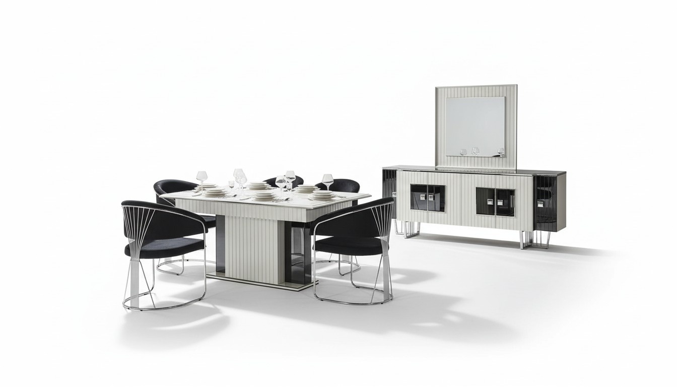 Luxus Esszimmer Garnitur Esstisch mit 6x Lehnstühlen Kommode Spiegel 8tlg.