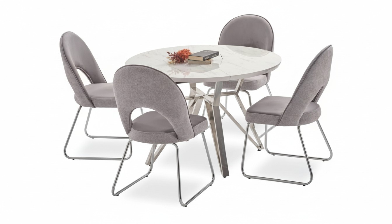 Luxus Esszimmer set Esstisch 4x Stühle Holz Stuhl Textil Essgruppe Garnitur Neu