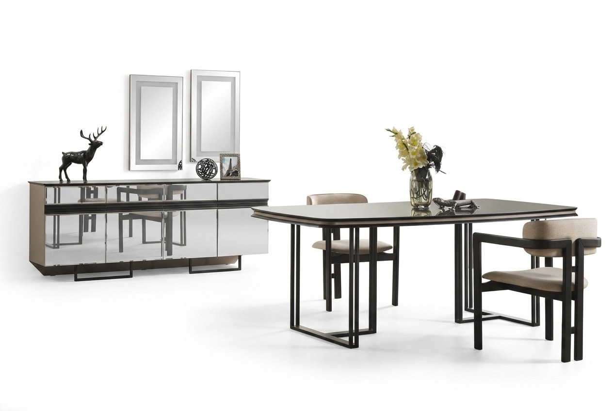 Luxus Esszimmer Set Esstisch 4x Stühle Sideboard mit 2x Spiegel Tisch