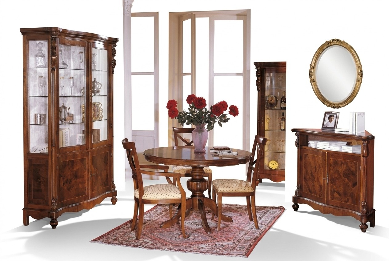 Luxus Esszimmer Set Garnitur 6tlg Holz Möbel Kommode 3x Stuhl Tisch Vitrine Neu