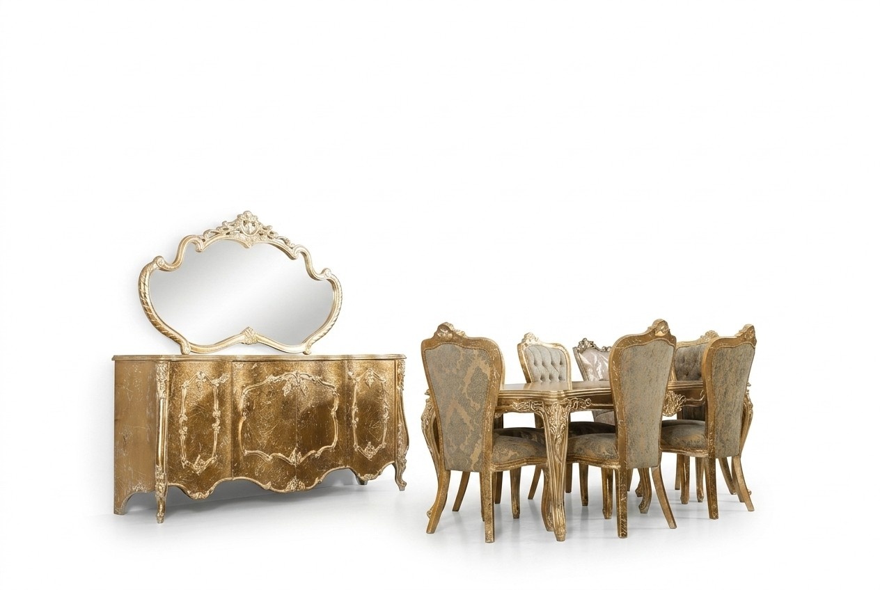 Luxus Esszimmer Set Garnitur Stuhl 6x Anrichte Spiegel Esszimmer