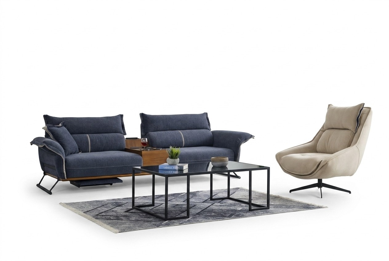 Luxus Garnitur Set Sofagarnitur 4+1 Sitzer Sofa Sofas Sessel Stoff 2tlg. Sets