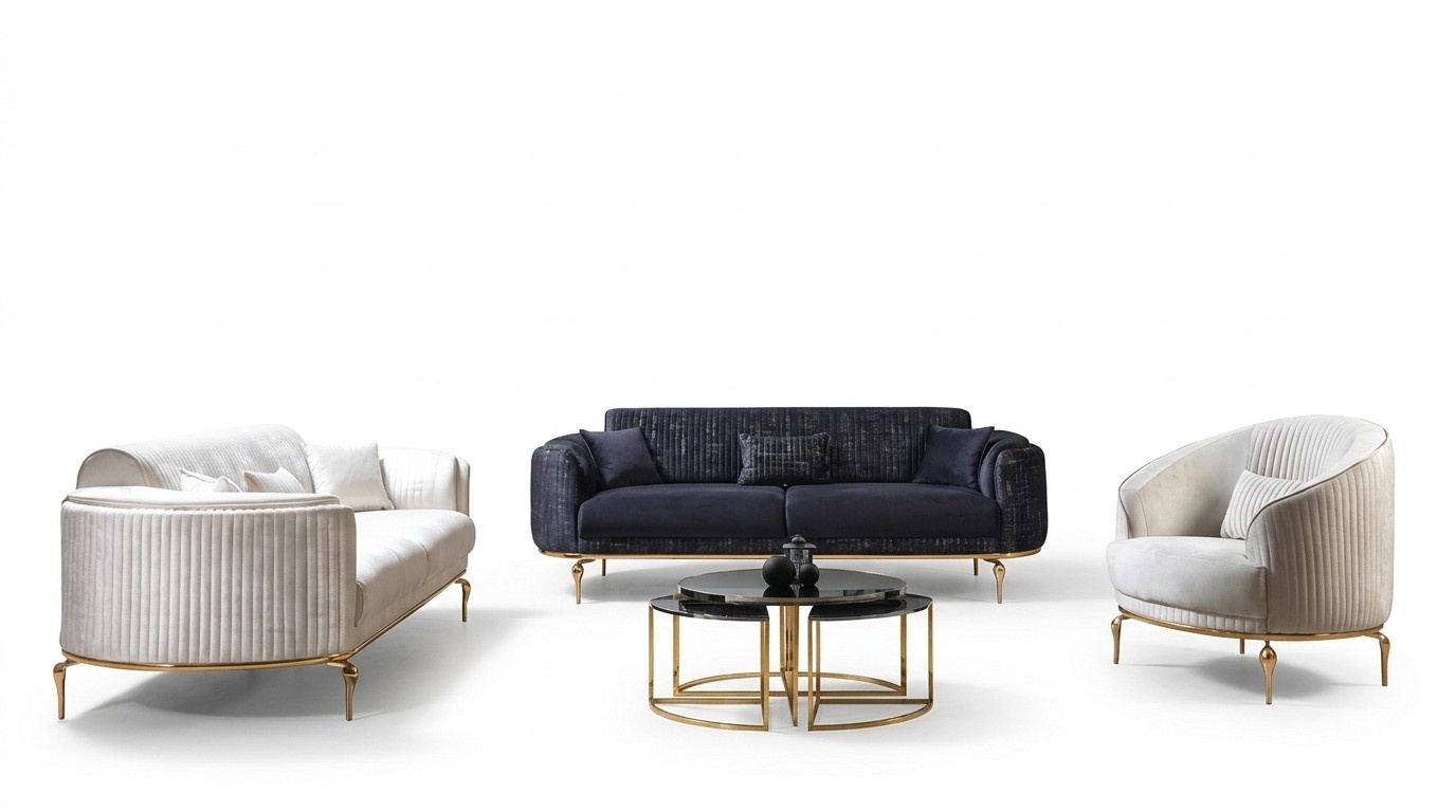 Luxus Garnitur Set Sofagarnitur 3+3+1 Sitz Holz Sofas Sessel Couch