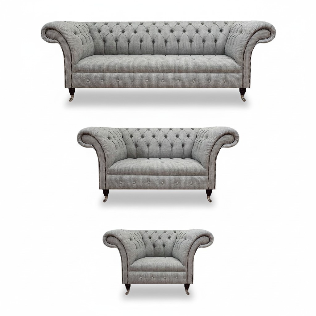 Luxus Grau Sofagarnitue 3tlg Chesterfield Sofas Komplett Wohnzimmer
