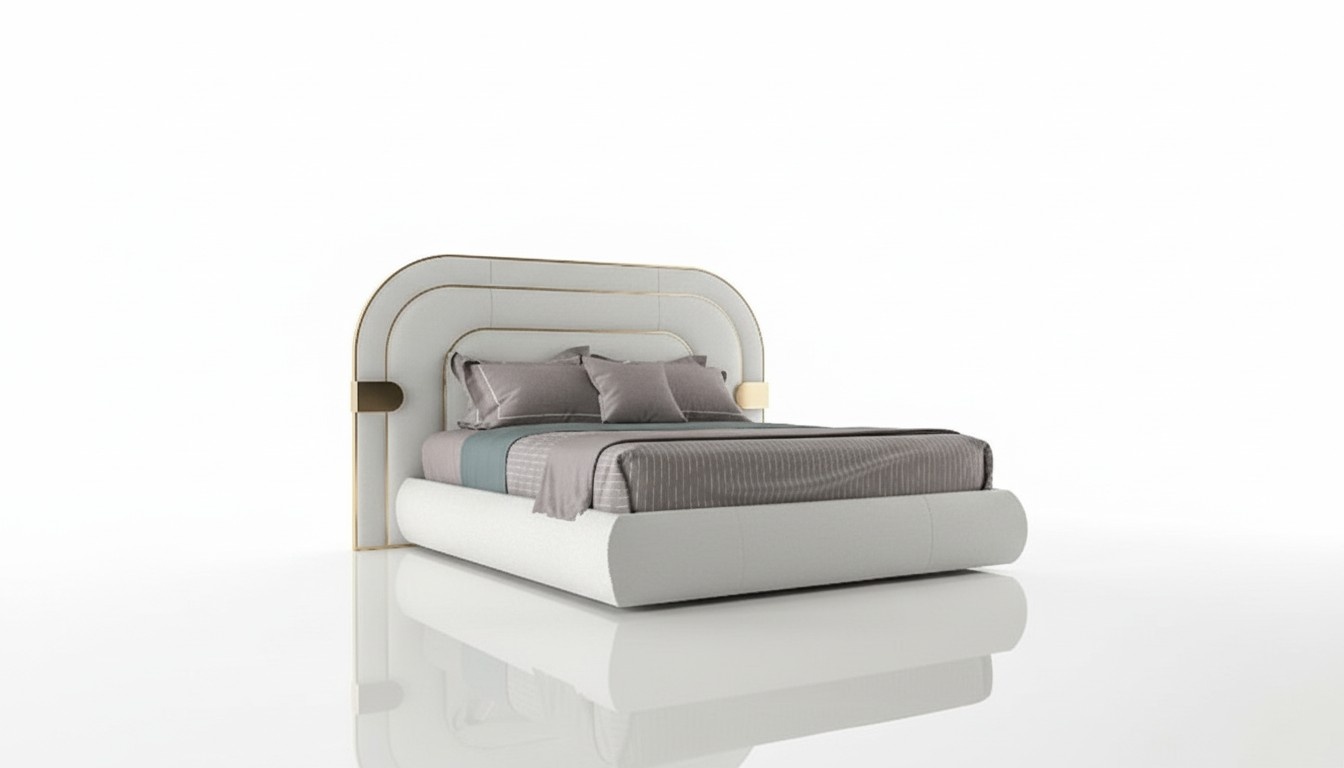 Luxus Graues Bett mit Gold Akzenten Modernes Design und Gepolstertes Kopfteil