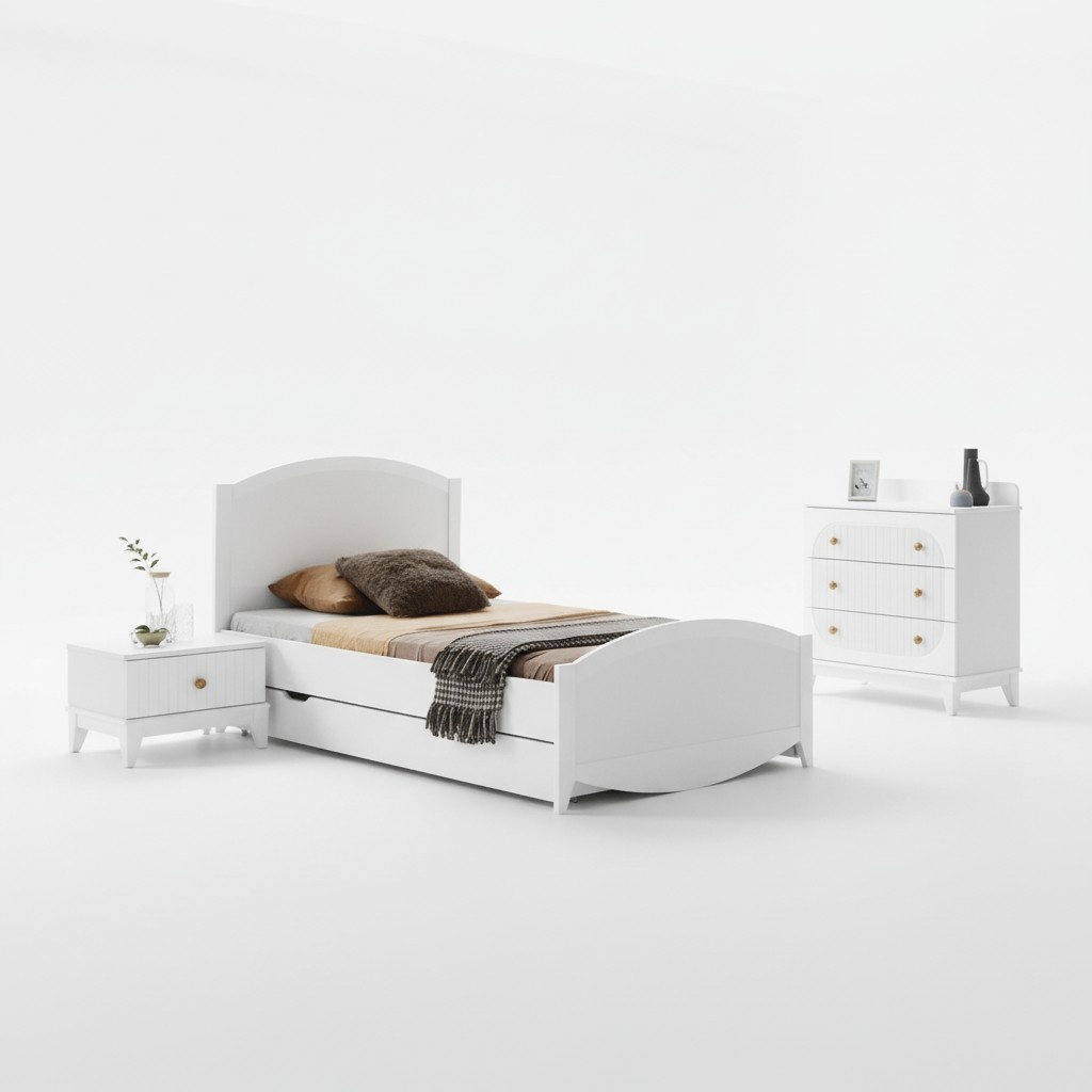 Luxus Kinderzimmer Set Modern Möbel Weiß Bett Nachttisch Möbel Set 3tlg Neu