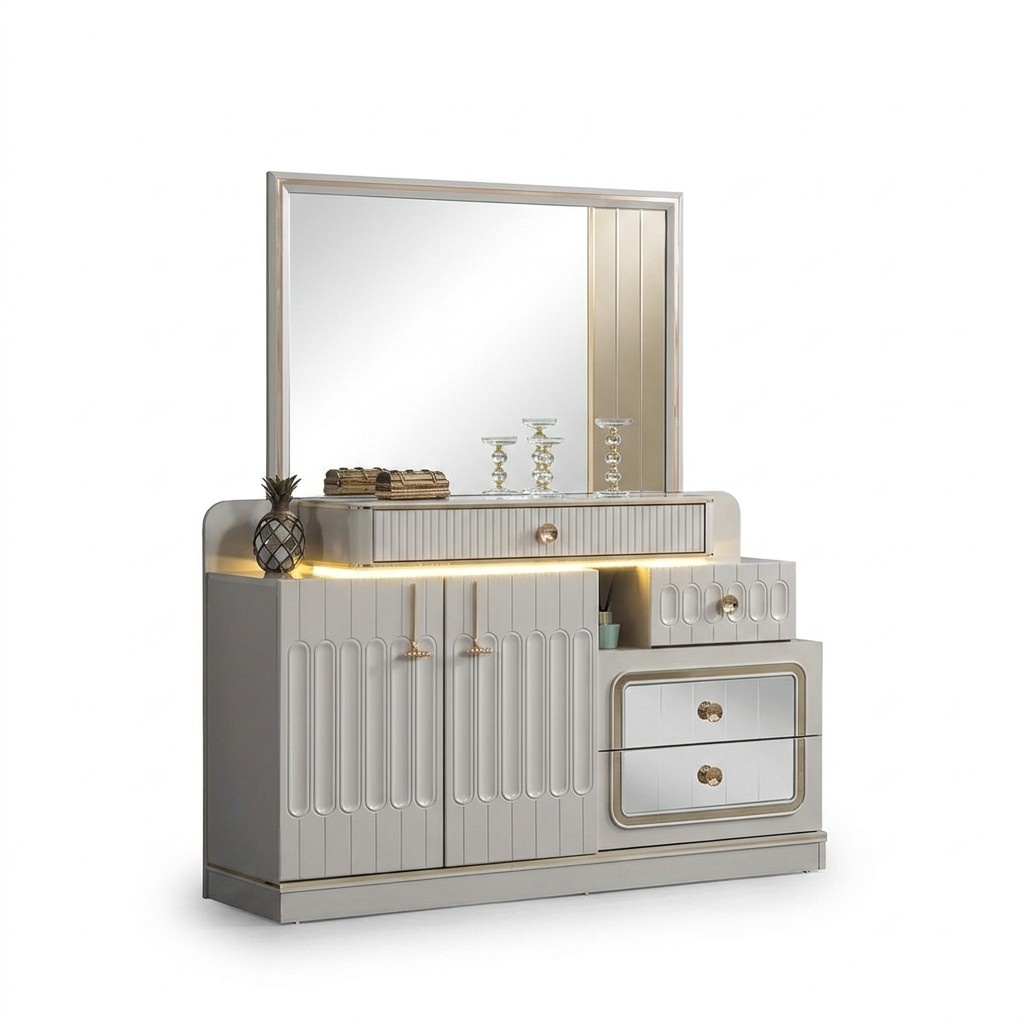 Luxus Kommode mit Spiegel Schlafzimmer möbel stil weiß Sideboard Möbel