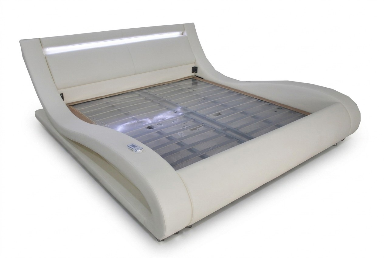 Luxus Leder Design Polster Betten Doppel Modernes Beleuchtet Ehe Bett