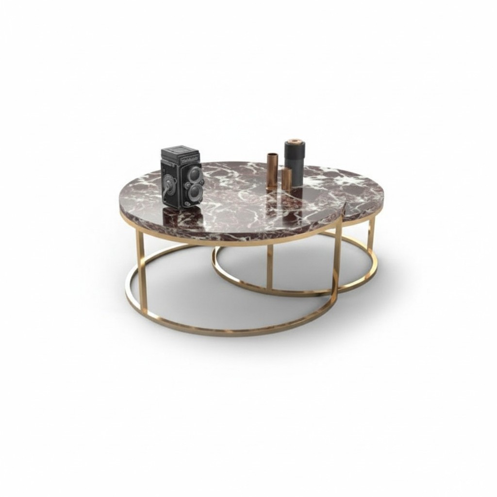 Luxus Marmor Couchtisch + Beistelltisch Set Runde Wohnzimmer Tische 2tlg1