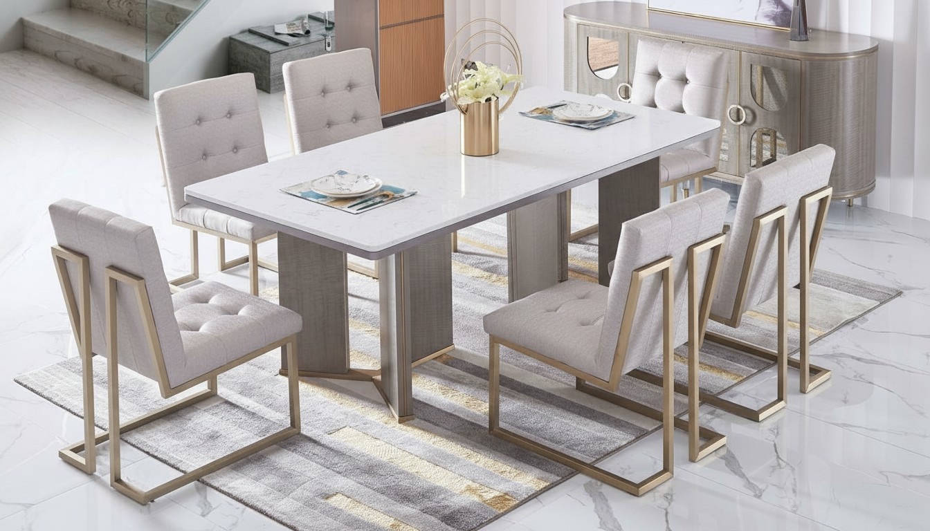 Luxus Möbel Esstisch Tisch Esszimmer Wohnzimmer Marmor Holz Design