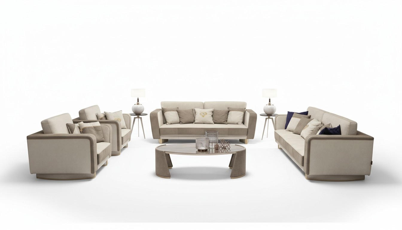 Luxus Möbel Sofagarnitur Couch Sofa Polster 3 3 1 1 Sitzer Couchtisch Holz 5tlg.