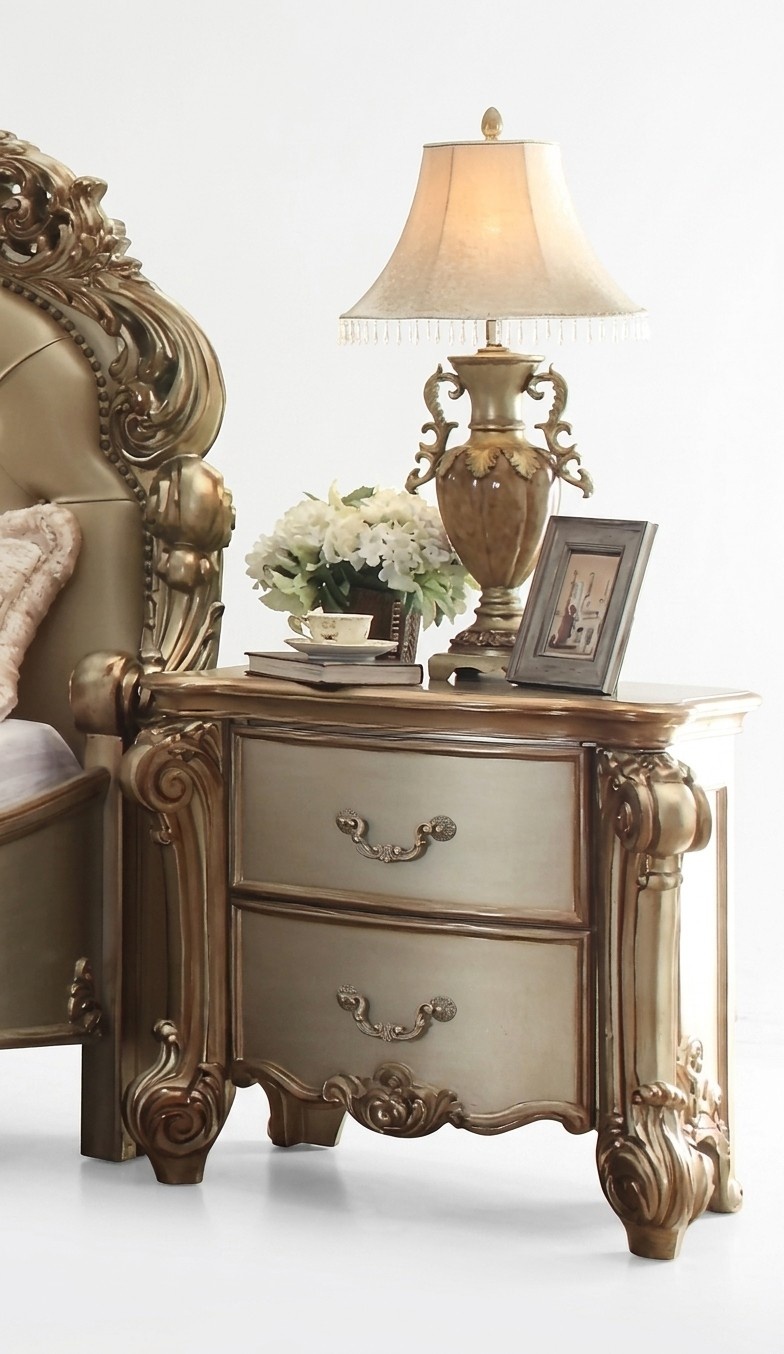 Luxus Nachttisch Beistellkommode mit 2 Schubladen Nachtschrank Beige Gold