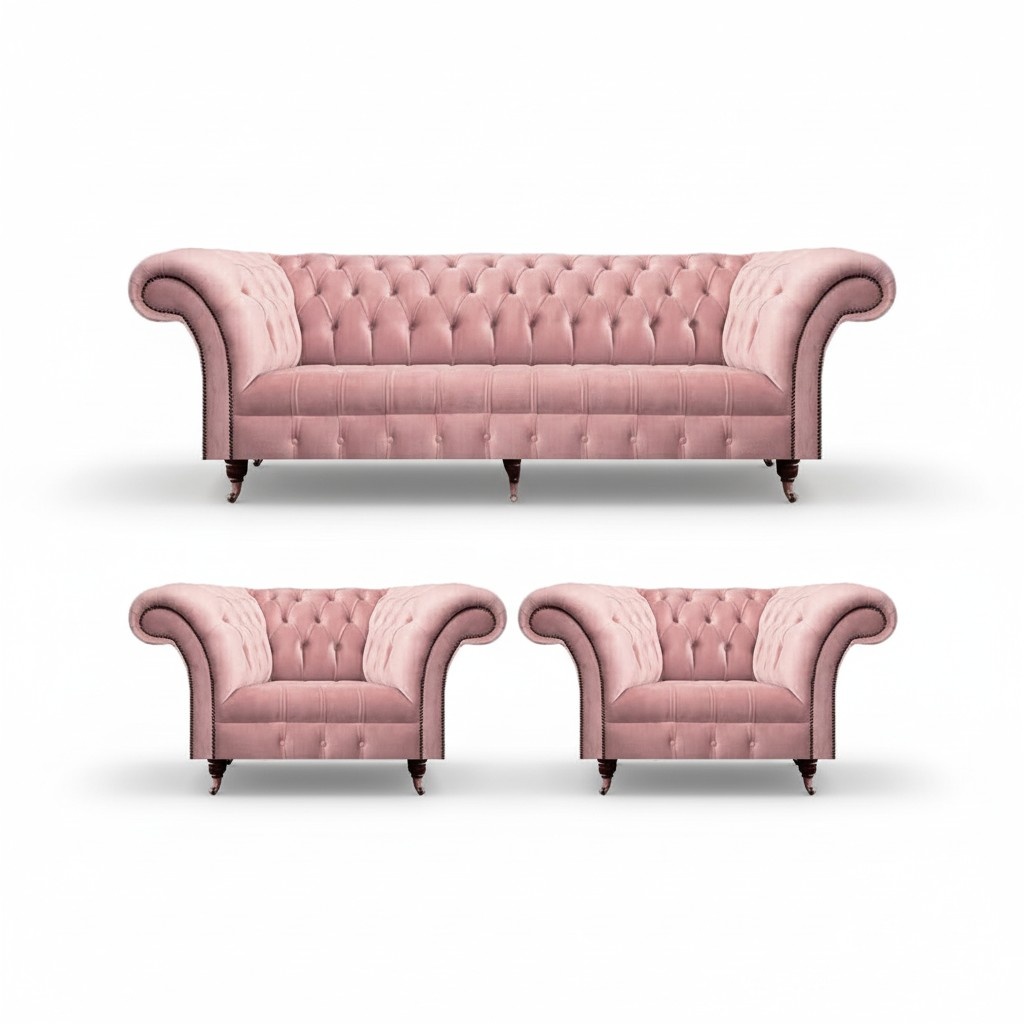 Luxus Rosa Design Modern Chesterfield Sofagarnitur 3tlg Polstermöbel